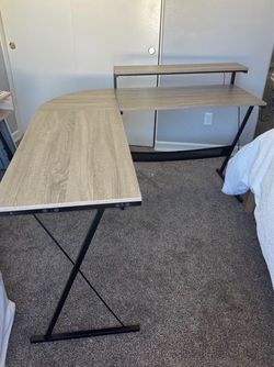 L-Shaped Computer Desk + 1 Shelf Storage + headphone holder