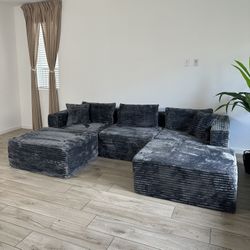 New 5-Piece Boneless Cloud Grey Corduroy Modular Sectional Sofa Couch