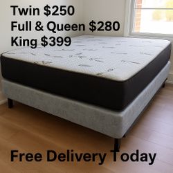 Queen Mattress • Box Spring • Bed Frame (Rails)  📦  🚚 Same Day Delivery