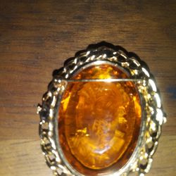 Vintage Amber Glass Brooch