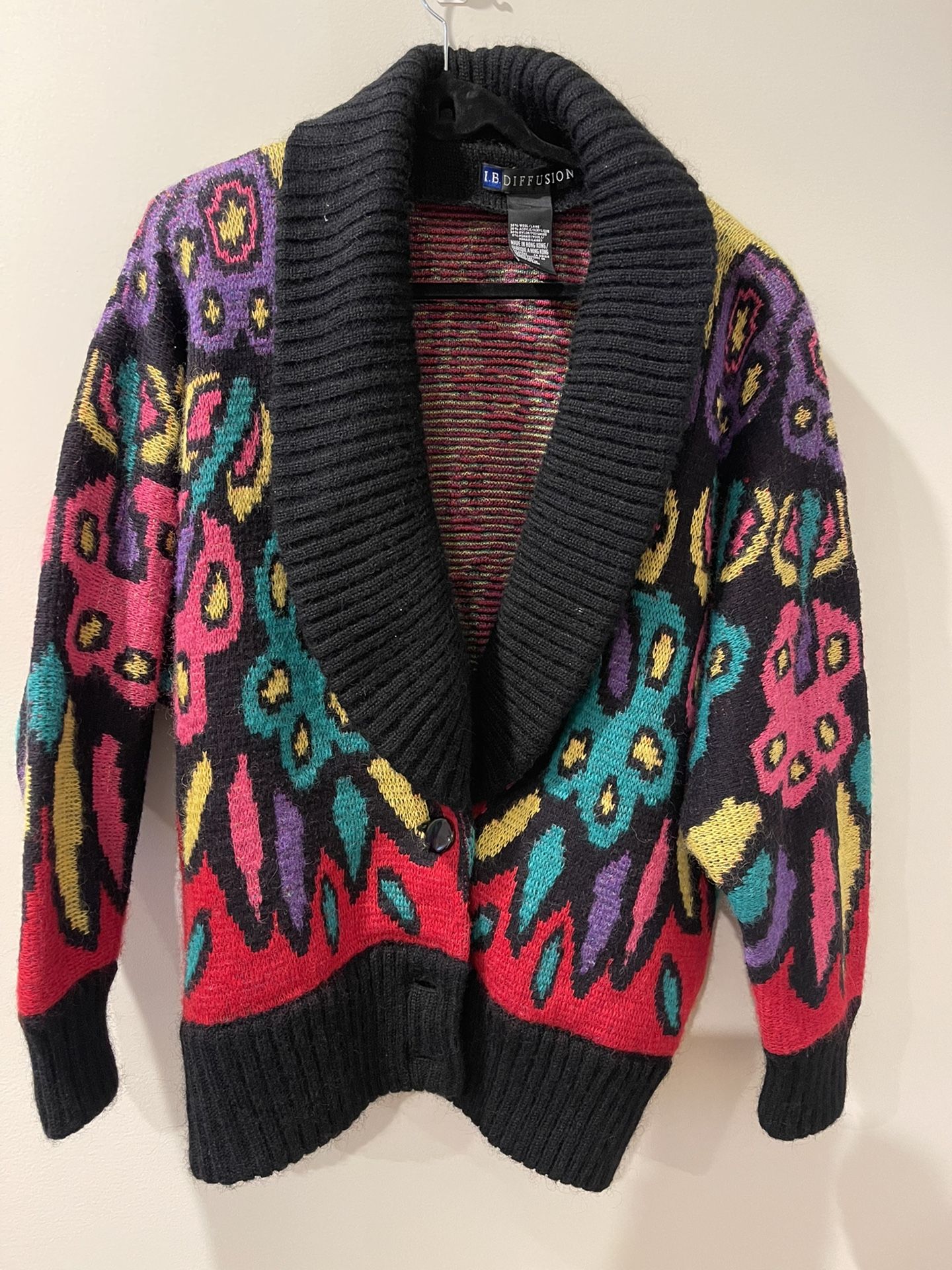Vintage IB DIFFUSION Sweater Coat Cardigan Colorful - Oversized