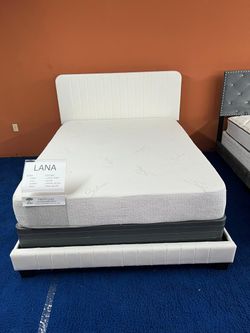 NEW BED FRAME QUEEN SIZE WHITE OR GRAY WITH MATTRESS AND BOX SPRING