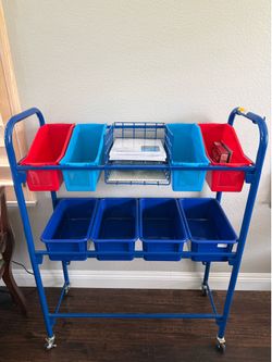 Classroom Storage Organizer Cart with Bins on wheels .