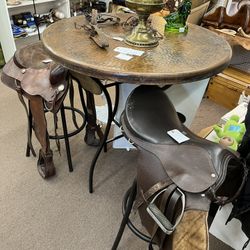 3pc Copper High Top Table w/ Saddle Stools