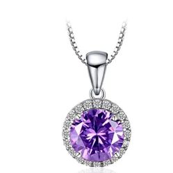 8mm Round Lab Purple Amethyst Sapphire Pendant