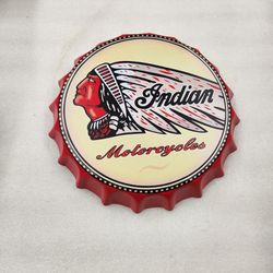 Indian Motorcycle Bike Faux Vintage Bottle Cap Metal Sign 