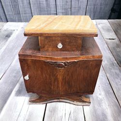 Antique Marble Top Wood Cabinet