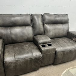 100% Leather Power Recliner Power Headrest Loveseat 