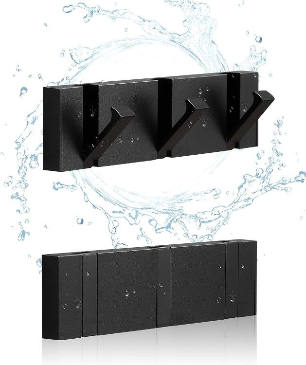 2-Pack Black Wall Mounted Waterproof Bathroom Towel Hooks/Fold Down Towel Hooks