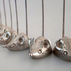 Vintage Napier Silver Metal Cheese Server Mice Appetizer Pick, Set of 7