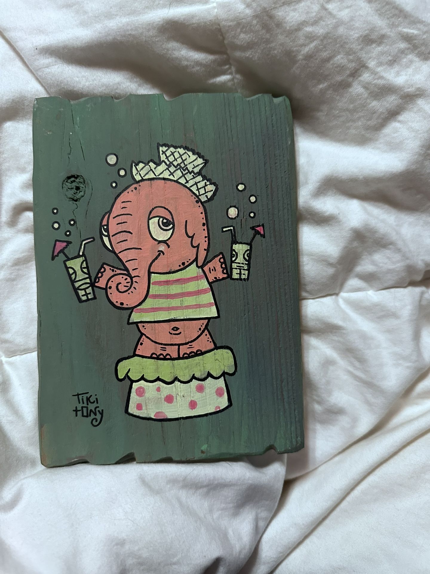 Tiki Tony Pink Elephant On Drift Wood