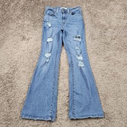 Levi's Jeans Women's 28 Blue 726 Flare Light Wash Distressed Bohemian Stretch