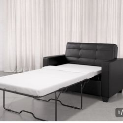  Loveseat Sleeper Sofa with Twin Memory Foam Mattress, Black Faux Leather