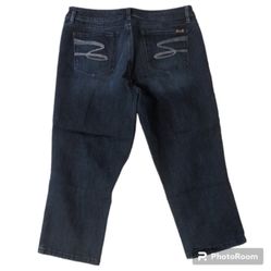 Seven7 Skinny Whiskered Dark Blue Washed Denim Cropped Capri Capris Jeans Women's 16