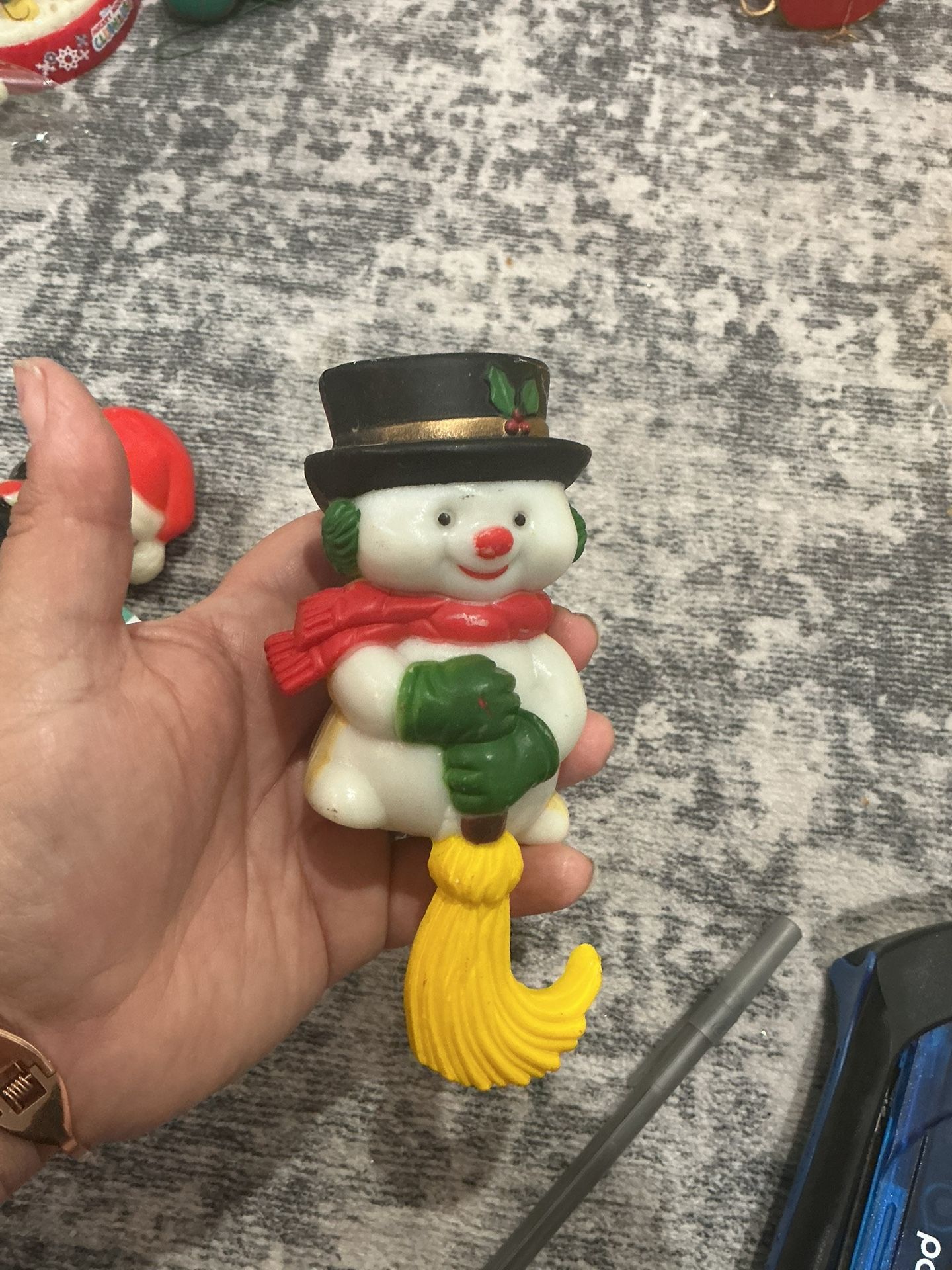 Vintage Stocking Holder Snowman Christmas Celluloid Plastic
