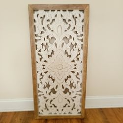 Carved Wood Wall Art, White Medallion 