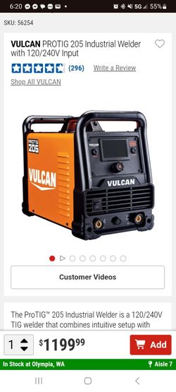VULCAN PROTIG 205 INDUSTRIAL WELDER