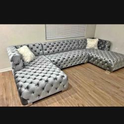 Grey Tufted Sectional Sofa New 140x70