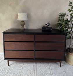 MCM Dresser Sideboard Buffet Nursery Table with Embossed Leather Liners