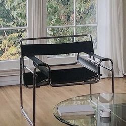 Wassily Armchairs Black Leather and Chrome