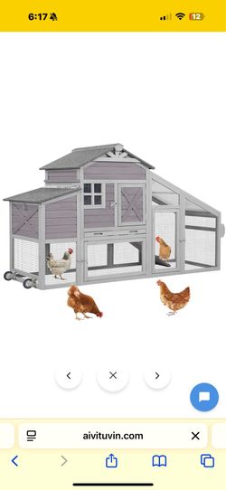 New in box Aivituvin Wooden Chicken Coop with Wheels AIR32, Large Chicken Coop for 2-3 Chickens, 17.1ft² - Gray Chicken Coop, Air32-D1