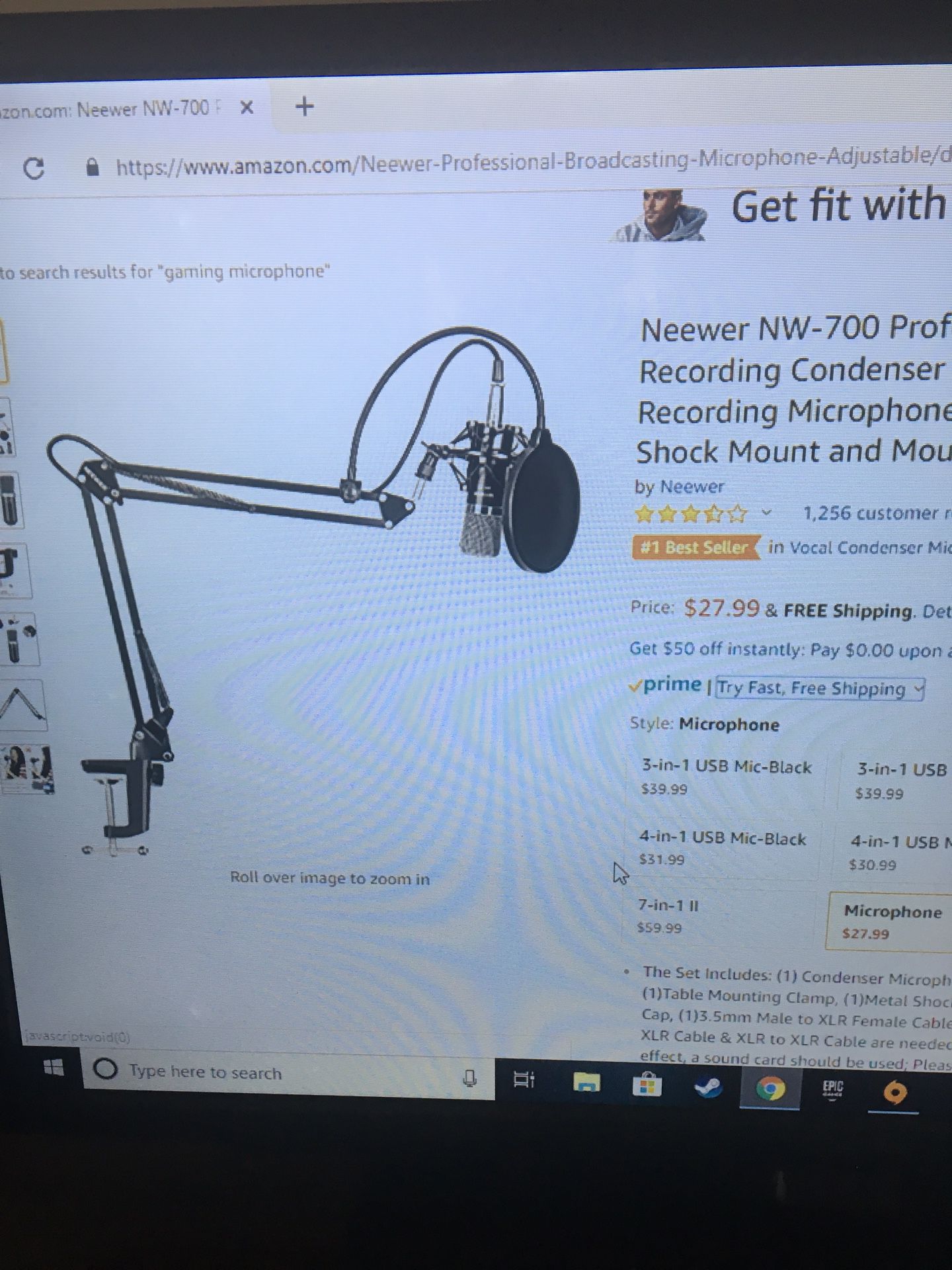 Neewer NW-700 Professional studio Broadcasting recording condenser microphone and ask arm stand.