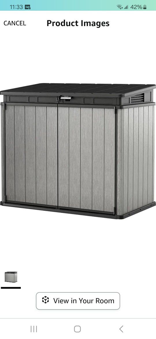 Keter 4.6 x 2.7 Foot Outdoor Storage Shed Durable Resin Backyard Home Patio Furniture for Garden Equipment, Tools, and Garbage Cans, Deco Grey
225$ ca