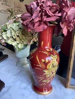 Red flower vase