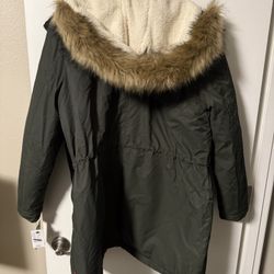 Olive Green Levi Jacket With Faux Trim Fur