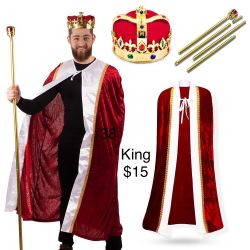Adult King or Queen Costume Royalty Medieval One Size / Disfraz de Rey o Reyna Adulto