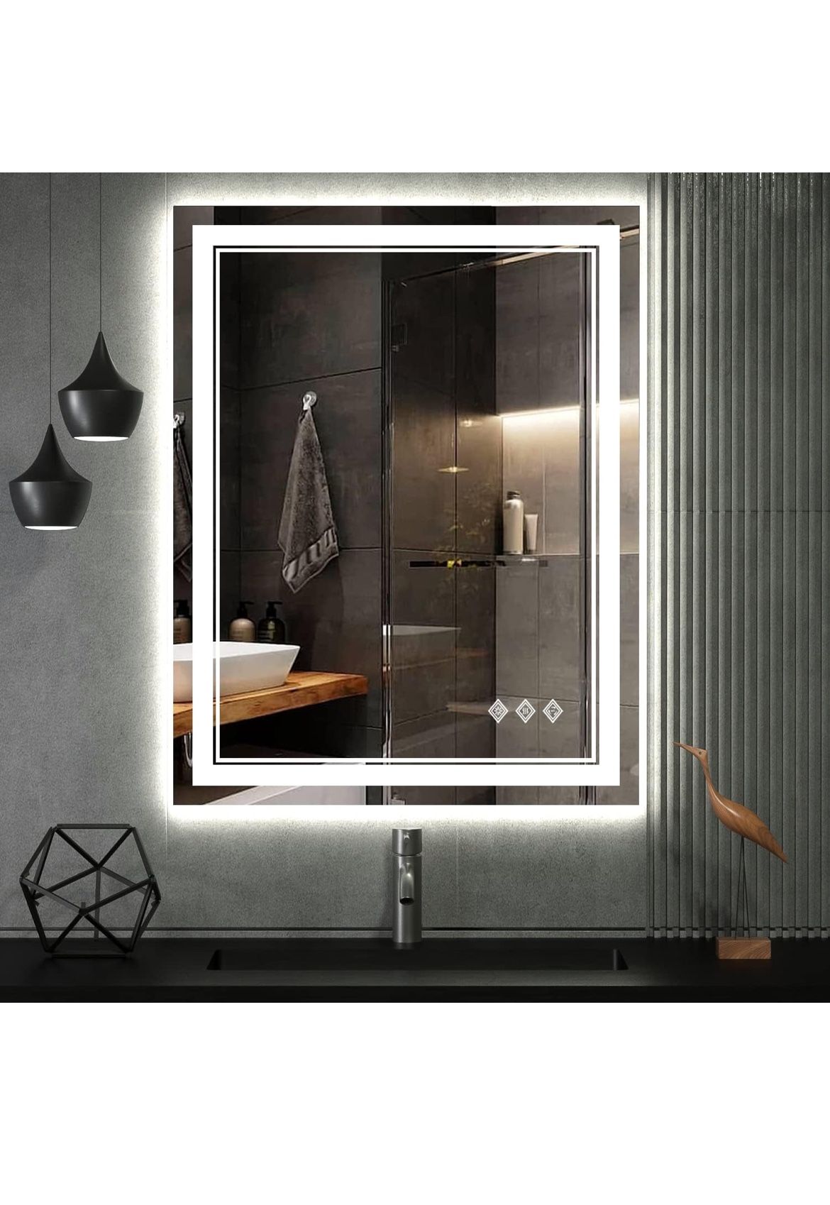 LED Bathroom Mirror, 24x32 Inch Gradient Front and Backlit LED Mirror for Bathroom, 3 Colors Dimmable CRI>90 Double Lights, IP54 Enhanced Anti-Fog, Ha