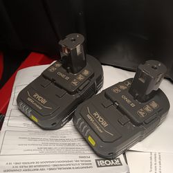 Ryobi 18v 2 batteries 1.5 ah  $45 for both