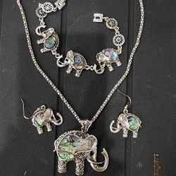 Elephant Necklace Earrings And Bracelet Set