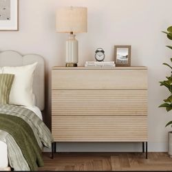 Union Rustic Modern Minimalist Wood Nightstand With 3 Drawers ,31.5" Large End Table,Reeded Design Bedside Table For Bedroom, Living Room,Entryway 