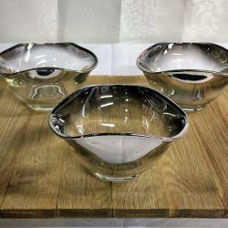 Tinted Glass Mirrored-Rimmed Candy Dish Lot Of Three 