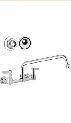 Airuida 8 Inch Chrome Polish Wall Mounted Kitchen Faucet with 14 Inch Spout Commercial Sink Faucet,Dual Handles, Utility Sink Faucet, 360° Swivel Spou