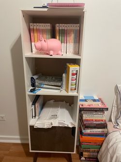 White 3-Shelf Bookcase with Storage Cube