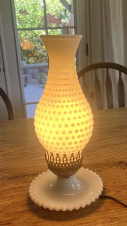 Hobnail milk glass lamp