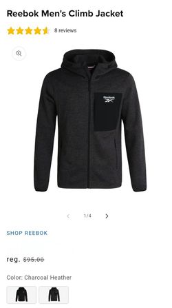 NEW Reebok MEN'S Climb Jacket - LARGE- CHARCOAL HEATHER