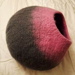 pink and gray wool cat cave cat bed