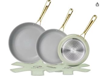Ceramic Frying Pan with Stainless Steel handle 5Pcs Set, Non Stick Grill Pan Set, Dishwasher and Oven Safe,