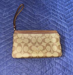 Coach Double Zip Wallet Wristlet Tan