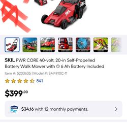 SKIL PWR CORE 40-volt, 20-in Self-Propelled Battery Walk Mower with D 6 Ah Battery Included
