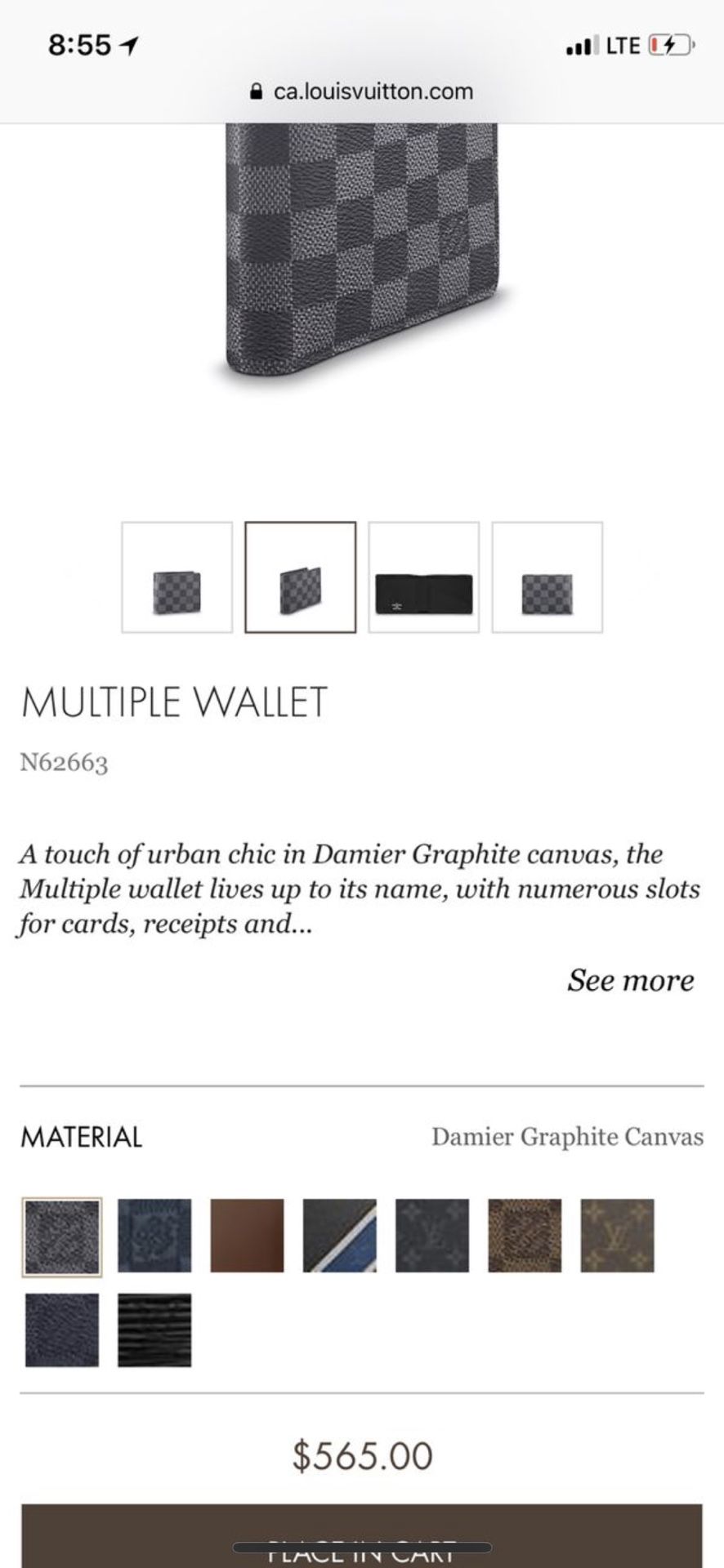 LOUIS VUITTON MULTIPLE WALLET (DAMIER GRAPHITE) N62663