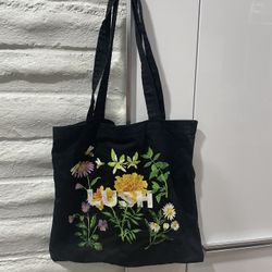 Lush Black Retired Floral Bumblebee Tote Bag