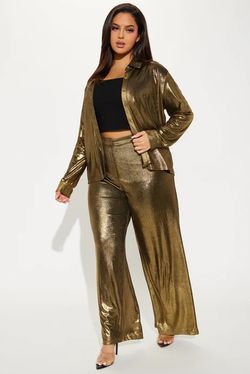 Women's Fashion Nova Iris Metallic Pant set Gold size 3XL.