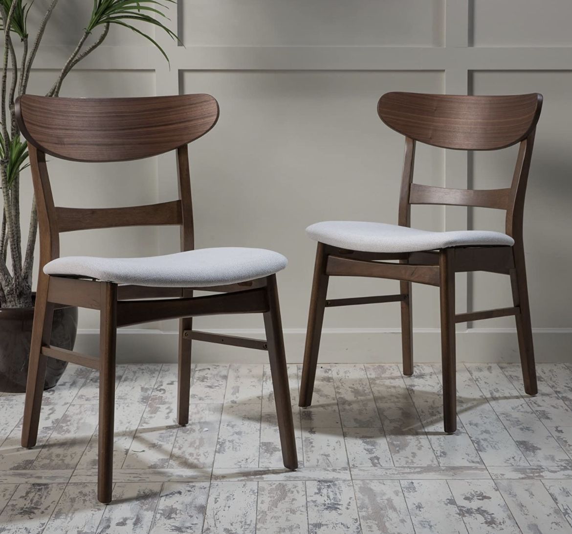 New! Christopher Knight Home Idalia Dining Chairs, 2-Pcs Set, Light Beige / Walnut Finish