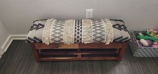 Boho Upholstered Wood Storage Bench 42 x 16 x 18 in