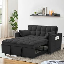55 Inch Convertible Futon Sofa Bed,Modern Loveseat Sleeper Sofa Couch with Pull-Out Sofa Bed