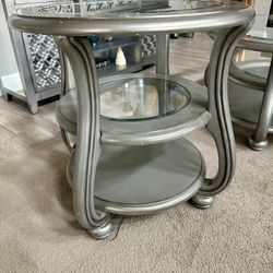 Silver Color Wood And Glass End Table